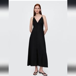 NWT GAP Linen-Blend Embroidered Halter Maxi Dress